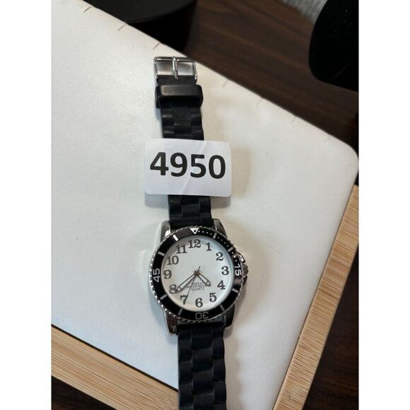 Men's Stainless Steel Analog Watch With Black Silicone Strap Water Resistant - Picture 3 of 7